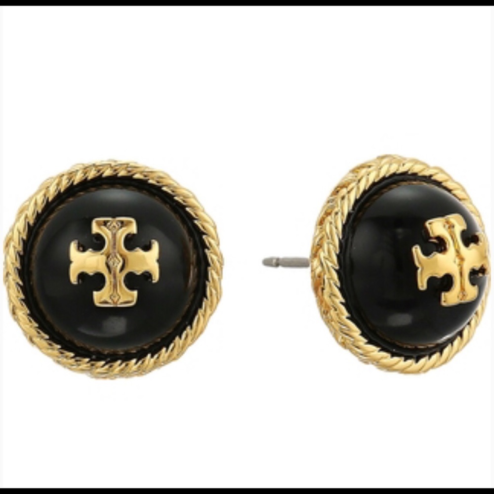 NWT Tory Burch Rope Logo Stud earrings Black/Gold